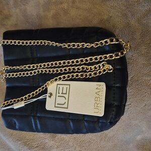 Urban Expressions Black Quilted Crossbody Bag with Gold Chain